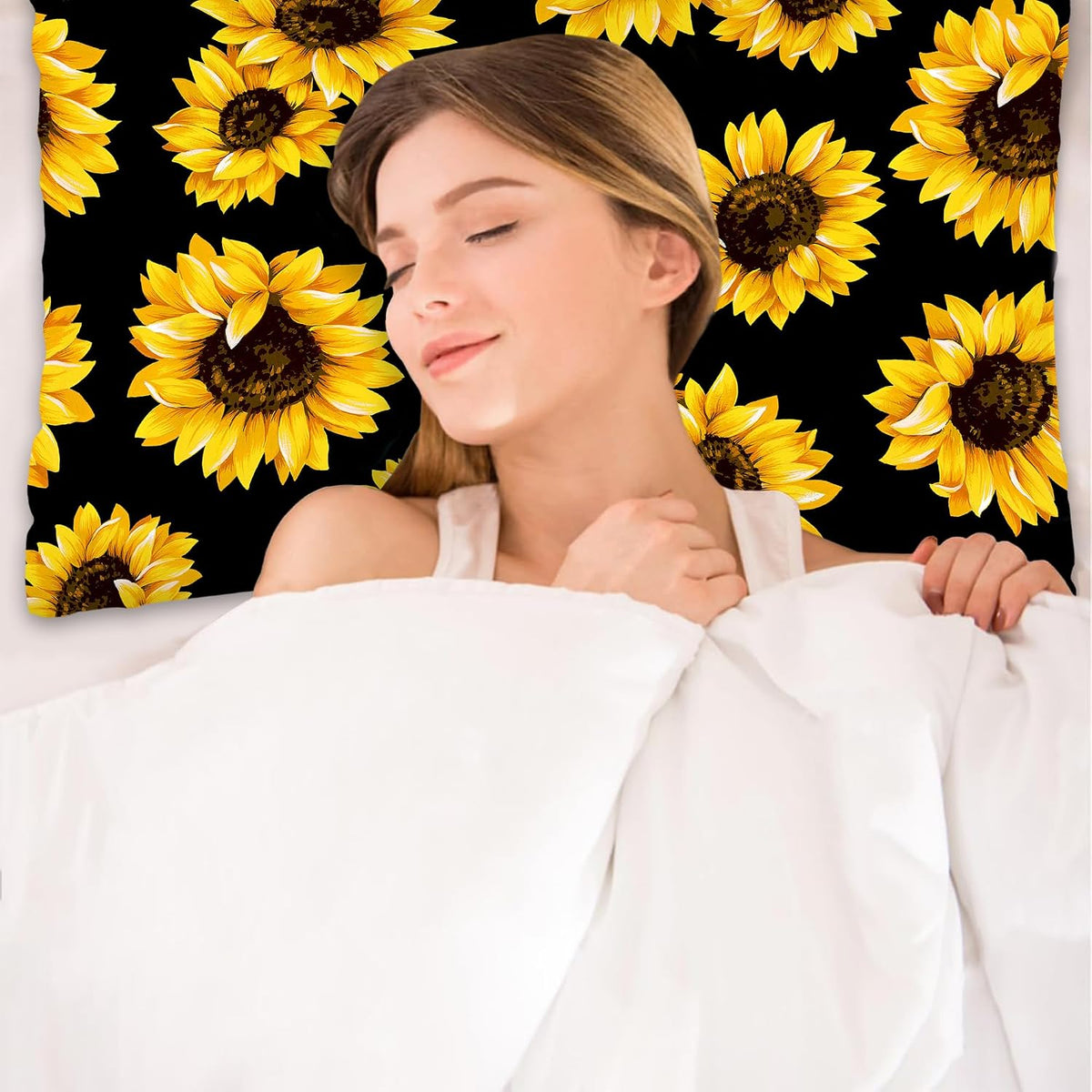 Satin Pillowcase for Hair and Skin,Abstract Yellow Sunflowers Silk Pillowcase with Hidden Zipper Soft Breathable Smooth Cooling Pillow Cover 1 Pack Queen Size for Bedroom Sofa 20โx30โ