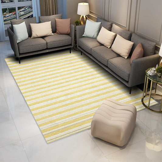 Yellow Stripes 2x3 Washable Rug for Entryway, Indoor Vertical Striped Door Mat, Non Slip Modern Art Small Carpet, Soft Low Pile Area Rugs for Entrance Kitchen Bedroom
