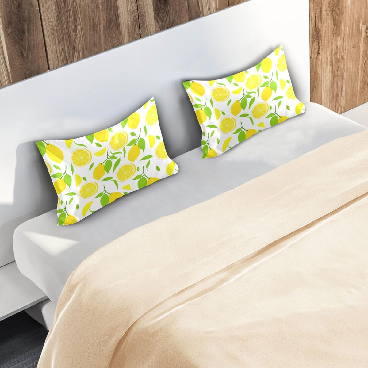 Bright Yellow Lemons Satin Pillow Cases, Soft Cozy Wrinkle Free Pillow Covers, Machine Washable Pillowcase Covers with Envelope Closure Standard Size 20โ x 26โ