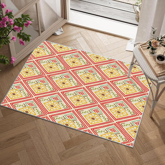 4x6ft Modern Design Non-Slip Area Rug โ Soft Low Pile Abstract Geometry,Machine Washable Living Room Rug for Bedroom, Hallway โ Easy Clean Decorative Home Carpet Yellow