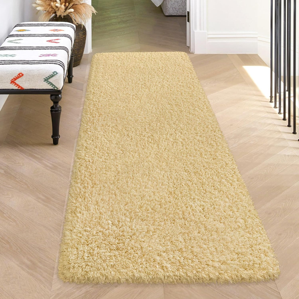 Soft Runner Rugs for Bedroom Shag Runner 2x6 Ft, Light Yellow