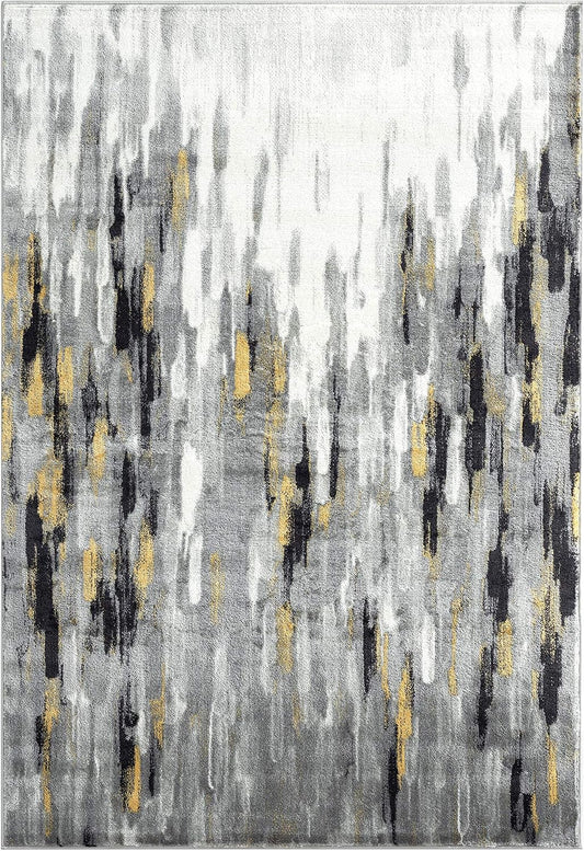 Porto PRT140C Contemporary Grey and Yellow Abstract Area Rug 5'3"x7'6"