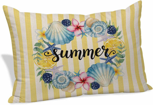 Summer Pillow Covers Lemons Starfish Flower Stripes Yellow Vintage 20x26 Inch - Standard Soft Brushed Microfiber Pillowcases with Hidden Zipper Closure Bed Pillow Shams for Bedroom Sofa Car