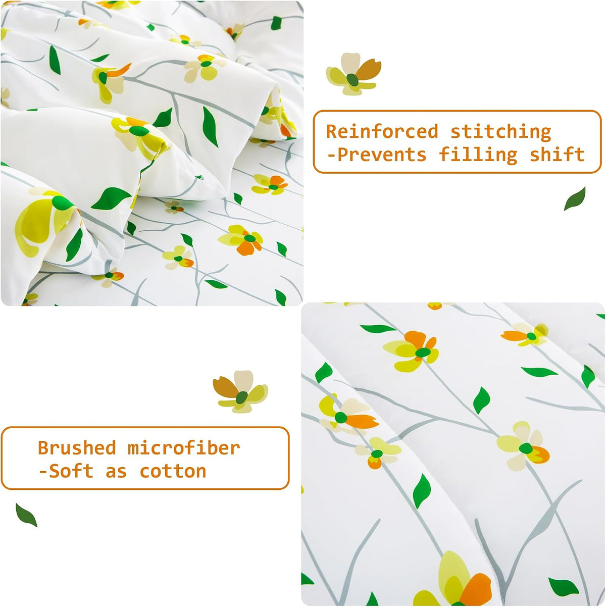 lasoftan Floral Queen Comforter Set with Sheets, 7 piece Luxury Vintage Bedding, Soft Microfiber Bed in a Bag, Cozy Lightweight Bed Set, Yellow Flower