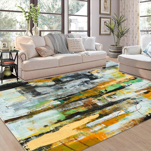Modern Yellow Gold Abstract Texture Rug 2x3 Contemporary Aesthetic Washable Area Rugs for Dining Room Living Room Bedroom Office Large Soft Home Deco Carpet Kitchen Hallway Thin Mat