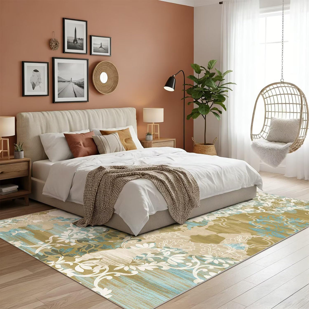 8x10 Area Rugs,Abstract Area Rugs, Modern Washable Non-Slip Rug for Living Room, Bedroom, Dining Room, Soft Low Pile Carpet, Neutral Decor for Home and Office,Abstract Floral - Yellow