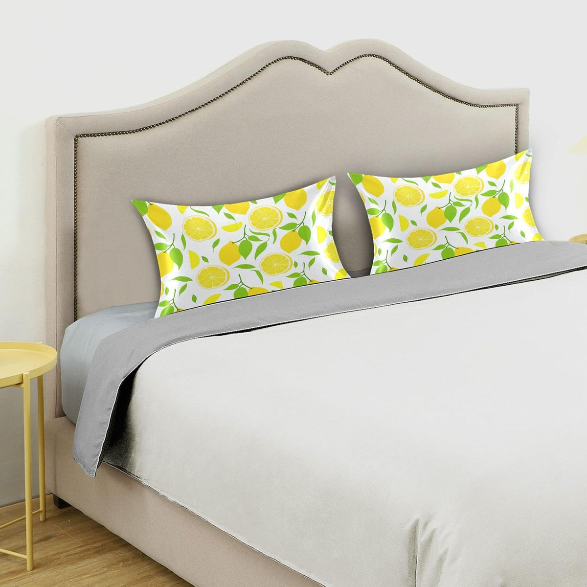 Bright Yellow Lemons Satin Pillow Cases, Soft Cozy Wrinkle Free Pillow Covers, Machine Washable Pillowcase Covers with Envelope Closure Standard Size 20” x 26”