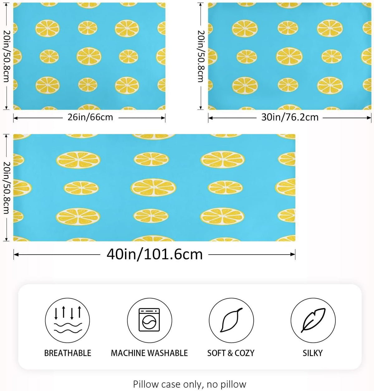 Yellow Lemon Slices Satin Pillowcase, Softer Than Silk Pillow Cases - Smooth Cooling Satin Pillow Cover with Envelope Closure, Standard Size (20"x26")