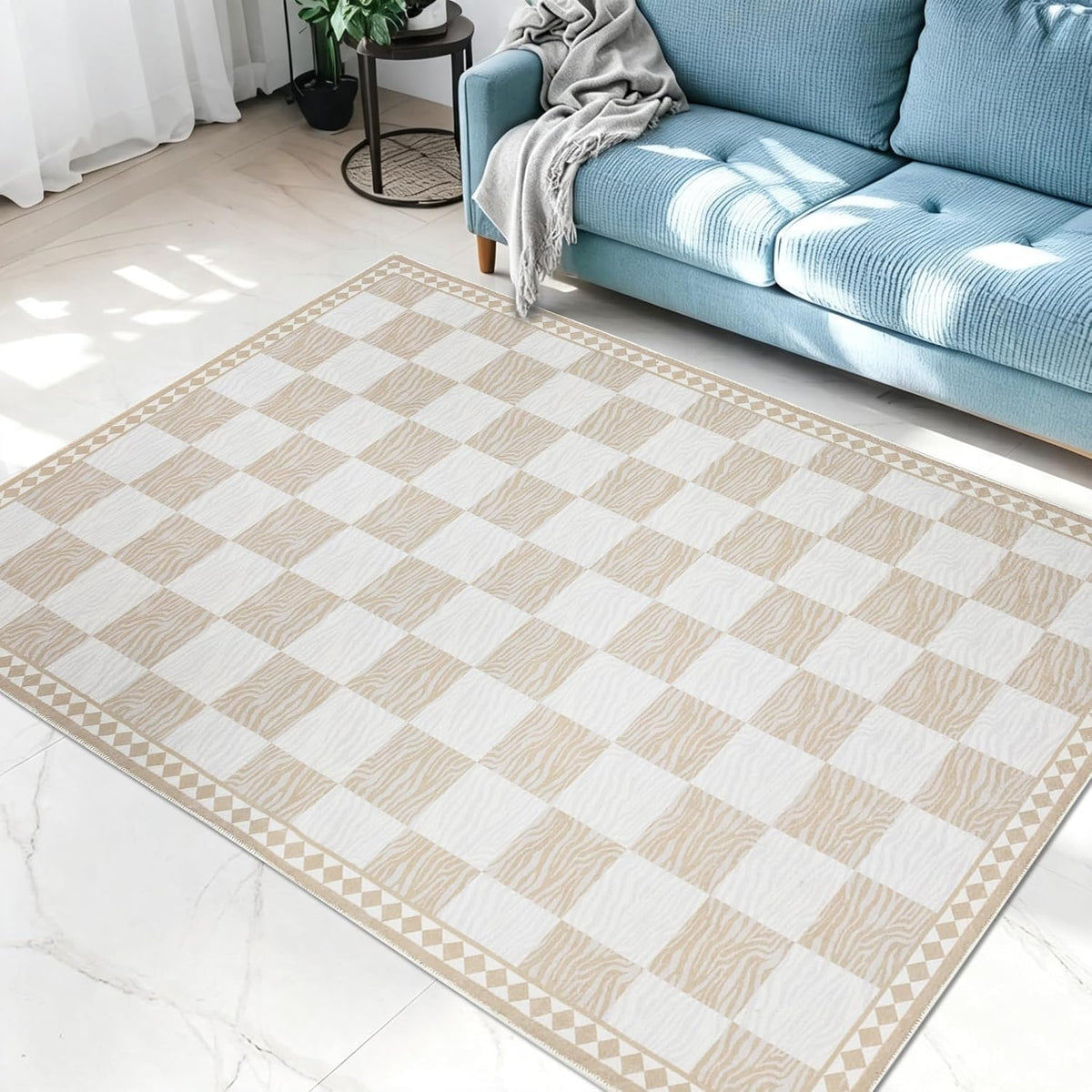 Checkered Rug 3.3x5Ft Zebra Stripe Hallway Entryway Entrance Carpet