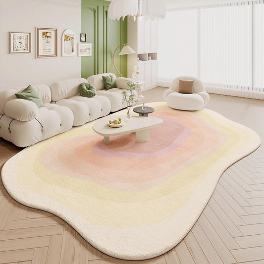 Pastel Yellow Cream Pink Irregular Area Rug 4x6 Modern Abstract Irregular Shaped Rug for Living Room Bedroom Guestroom Unique Designer Machine Washable Ultra Soft Carpet Boho Home Office Floor Mat